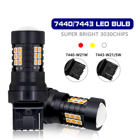 Bombilla Led para intermitente de coche, luz de freno de giro, luz de retroceso de marcha atrás, T20 7443 W21/5W W21 5W WY21/5W 7440 WY21W W21W 3030 21SMD, 2 uds. ► Foto 1/6