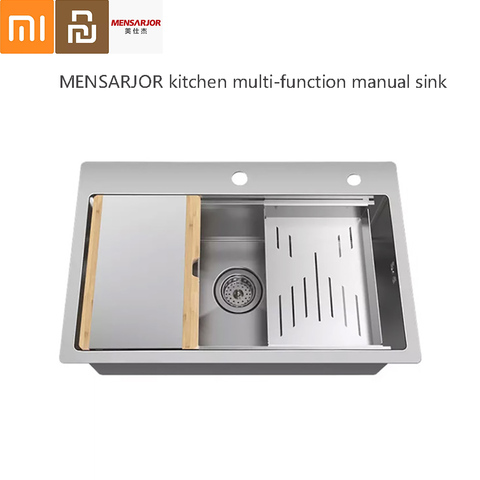 MENSARJOR, fregadero de cocina multifunción hecho a mano, fregadero de acero inoxidable de 50L con tabla de cortar, cesta de drenaje de xiaomi ► Foto 1/6