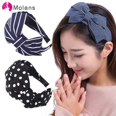 MOLANS-Diadema ancha con lazo para mujer, bandana clásica a cuadros, accesorios para el cabello, anilla para el pelo para mujer moderna, diademas con bisel ► Foto 1/6