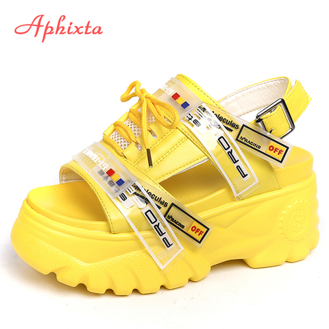 Aphixta-Sandalias de plataforma de 9cm para Mujer, Zapatos de tacón alto con hebilla, con cordones, para verano ► Foto 1/6