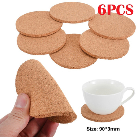 Posavasos de corcho Natural, posavasos de copa resistente al calor, estera para taza, café, té, bebida caliente, mantel individual para mesa de comedor, accesorios de cocina, 6 uds. ► Foto 1/5