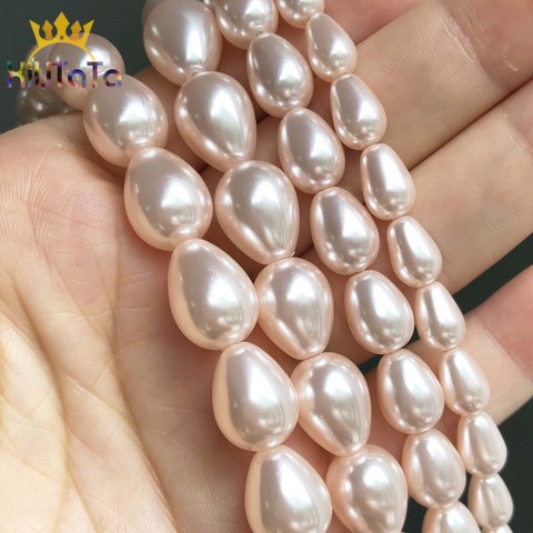 Cuentas de gota de agua naturales, perlas sueltas de concha rosa claro para fabricación de joyas DIY, accesorios de pulsera de 15 '', 6x9, 8x11, 10x13mm ► Foto 1/6