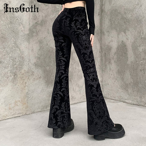 InsGoth gótico Retro negro pantalones Goth Harajuku de cintura alta pantalones acampanados de Mujeres de alta Punk callejero de cintura alta pantalones de las mujeres ► Foto 1/6