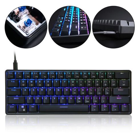 GK61-Teclado mecánico con cable USB, Teclado mecánico de 61 teclas con ejes de retroiluminado con LED para videojuegos, para escritorio ► Foto 1/6