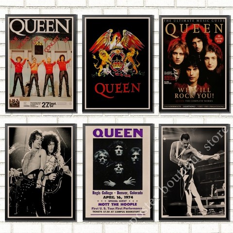 Póster de papel Kraft de banda musical Queen, cuadro adhesivo para pared decorativo con núcleo de dibujo de alta calidad, Freddie Mercury,Brian May Vintage ► Foto 1/6