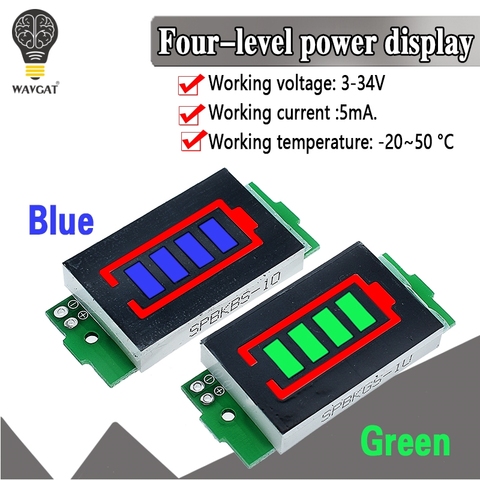 Módulo indicador de capacidad de batería de litio de 3,7 V para vehículo eléctrico, medidor de corriente Li-ion, 1S-4S-8S, con pantalla azul de 4,2 V ► Foto 1/6