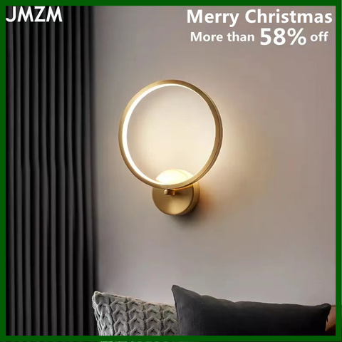 JMZM-Lámpara de pared redonda dorada, candelabro LED para dormitorio, cabecera de baño, decoración de fondo, accesorios de iluminación de pared interior ► Foto 1/6