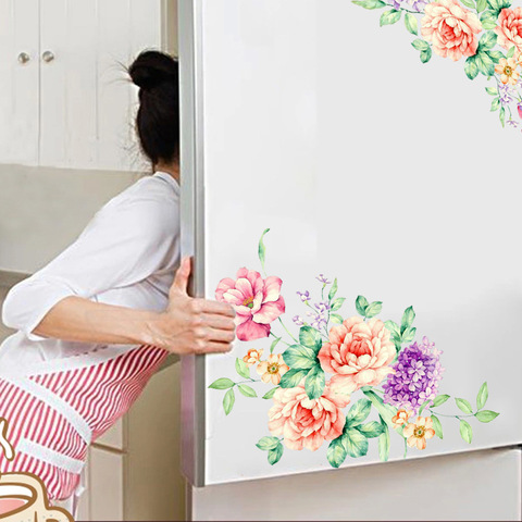 Flores coloridas 3D pegatinas de pared hermosa peonía nevera pegatinas armario baño decoración PVC pegatinas de pared/adhesivo ► Foto 1/5