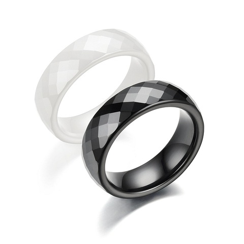 Anillos de cerámica de corte blanco y negro de 6MM, joyería, Anillos de compromiso de boda clásicos para parejas, Anneaux ► Foto 1/6