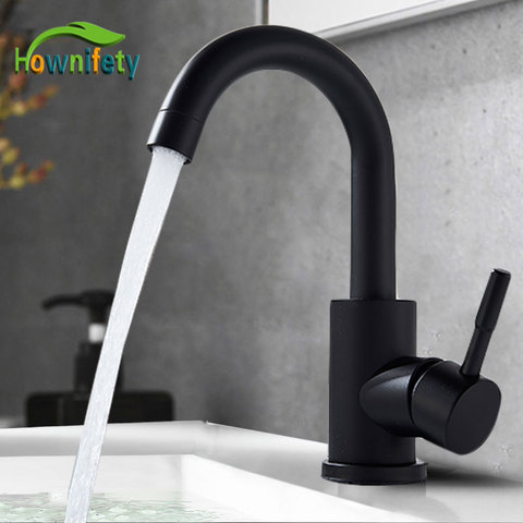 Grifo moderno de acero inoxidable para lavabo mezclador de lavado en frío y caliente, rotación libre, mango único, negro ► Foto 1/6