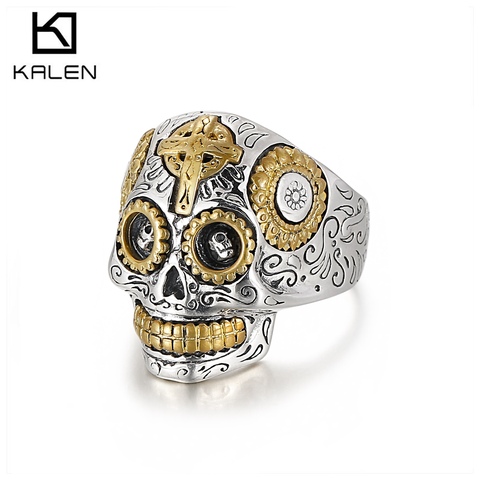 KALEN-Anillo de calavera estilo Punk, Plata de Ley 925 ► Foto 1/6