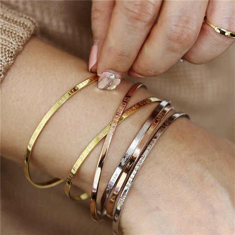 ZORCVENS brazalete de acero inoxidable brazalete para mujer oro rosa plata grabado Mantra pulseras regalos personalizados ► Foto 1/6