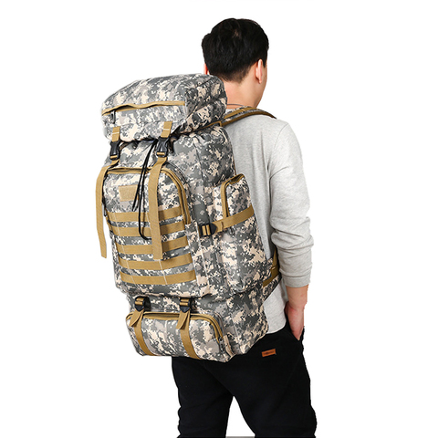 Fengtu-mochila militar para exteriores de 80L, mochila de gran capacidad de camuflaje, para acampar, senderismo, impermeable y portátil ► Foto 1/6