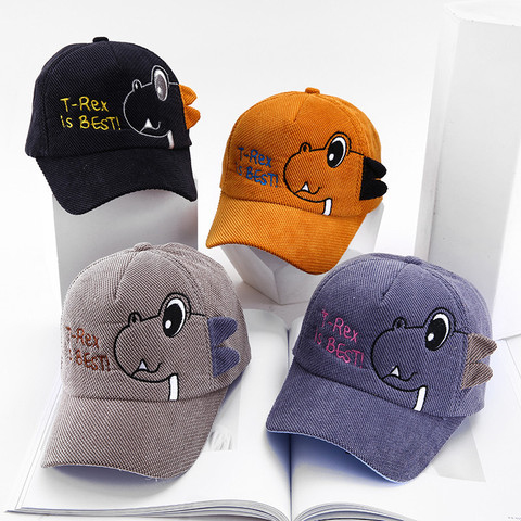 Gorros de bebé bonitos con dibujos de dinosaurios para niños, gorra de béisbol de pana ajustable, gorra con protección solar para verano y otoño ► Foto 1/6