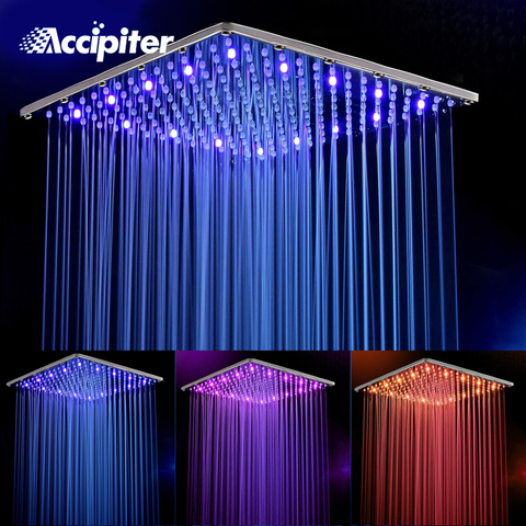 Cabezal de ducha Led de lluvia de 16 pulgadas 40cm * 40cm con agua sin brazo de ducha. Cabezal de ducha Led de 3 colores para baño. ¿Ducha Led? ► Foto 1/5