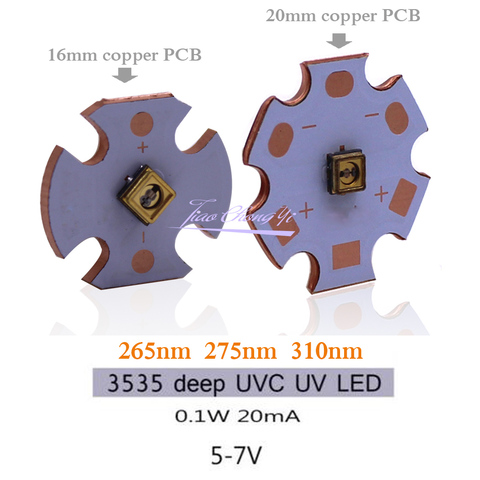 Cuentas para lámpara LED de cobre PCB, 265nm, 275nm, 310nm, UVC, 0,1 W, 5-7V, 16mm /20mm, esterilización de luz UV profunda ► Foto 1/6