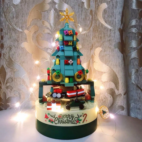 Caja de música de árbol de Navidad, DIY, bloques de construcción, tren giratorio de Santa Claus, regalo de cumpleaños y Navidad, decoración festiva para el hogar ► Foto 1/6