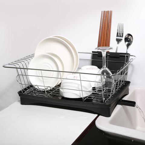 Escurridor de platos de acero inoxidable, estante de secado, soporte de almacenamiento de cocina, cesta organizadora ► Foto 1/6