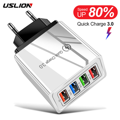 USLION-cargador USB de 4 puertos LED, carga rápida para adaptador de teléfono para Xiaomi, Samsung S10, cargador móvil de pared portátil ► Foto 1/6