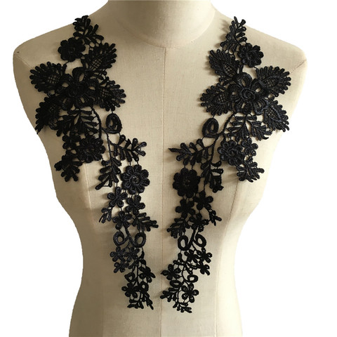 Tela bordada de encaje negro con cuello de flores, accesorios de decoración para ropa, álbum de recortes ► Foto 1/4