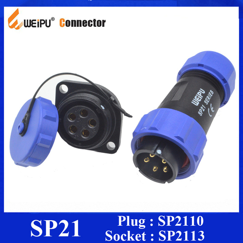 Conector Weipu Original SP21 2 3 4 5 7 9 12 Pin IP68 hombre Cable enchufe hembra 2-agujero brida conector hembra SP2110/P * SP2113/S * ► Foto 1/6