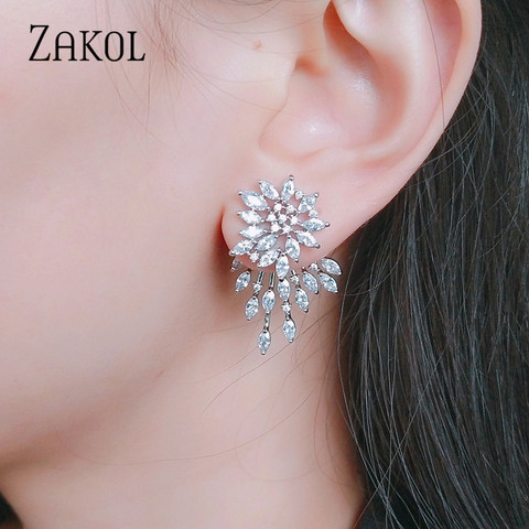 ZAKOL lindo oro blanco declaración flor Stud pendientes con CZ Zirconia cristal para mujeres joyería regalo FSEP544 ► Foto 1/6