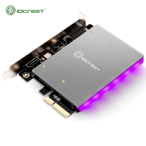 IOCREST con 5V 12V RGB LED PCIe a M2 NVMe SSD adaptador X4 PCI Express Card B Key y M Key Port RGB Light negro ► Foto 1/6