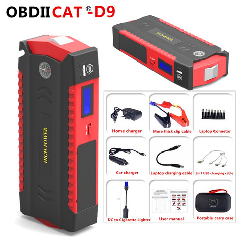 Arrancador de batería de coche OBDIICAT-D9, 12V, Kit de cargador, batería externa de energía del automóvil, pantalla LED móvil de emergencia ► Foto 1/6