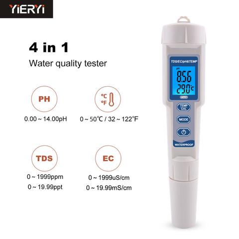 Nuevo medidor de PH 4 en 1 TDS PH/TDS/EC/medidor de temperatura medidor Digital de calidad del agua para piscinas, agua potable, acuarios ► Foto 1/6