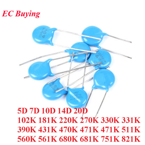 Resistencia Varistor de 20 piezas 5D, 7D, 10D, 14D, 20D, 102K, 181K, 220K, 270K, 330K, 331K, 390K, 431K, 470K, 471K, 471K, 511K, 560K 751K ► Foto 1/3