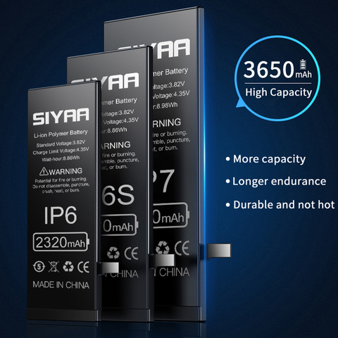 SIYAA-Batería de repuesto para iPhone 6S 6 7 8 Plus X SE 5S 5 5C XR XS MAX 8 Plus 7Plus 6Plus 4S 4 ► Foto 1/6