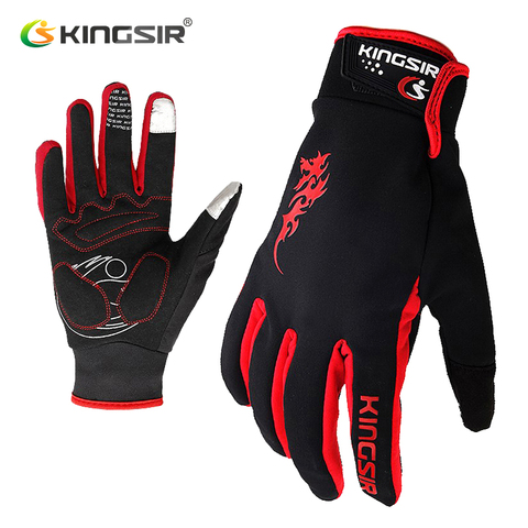 KINGSIR-guantes de ciclismo con pantalla táctil para hombre y mujer, antideslizantes, guantes de bici deportes a prueba de golpes, de dedo completo, para invierno y otoño ► Foto 1/6