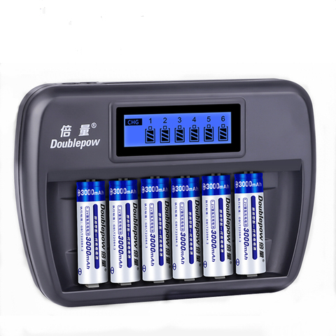 6 uds original 1,2 v 3000mAh AA batería recargable de gran capacidad Ni-MH batería recargable + cargador de carga rápida inteligente de 6 ranuras ► Foto 1/6