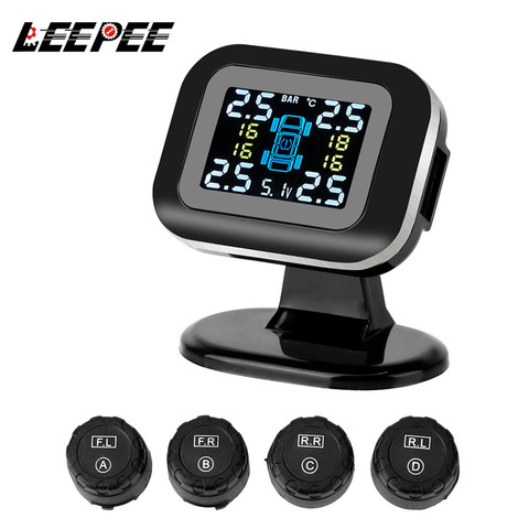 Mini Sistema de Monitoreo de presión de neumáticos de coche, pantalla LCD USB TPMS, sistemas de alarma de seguridad de coche con 4 Uds. De Sensor externo ► Foto 1/6