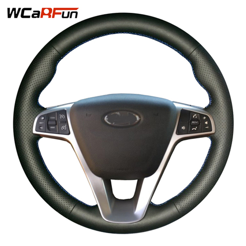 WCaRFun DIY negro de cuero cosido a mano cubierta de volante de coche para Lada Vesta 2015 2016 2017 ► Foto 1/6