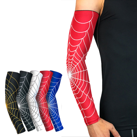 1 Uds transpirable de secado rápido protección UV araña web mangas de brazo Codera de baloncesto Fitness Armguards deportes ciclismo calentadores de brazo ► Foto 1/6