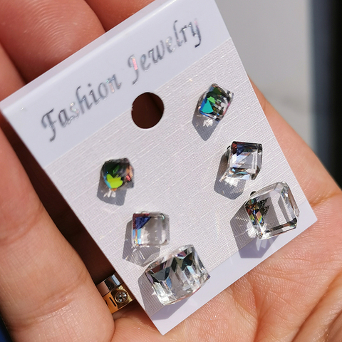 Pendientes cuadrados con forma de cubo de cristal austriaco para mujer, 3 pares ► Foto 1/5