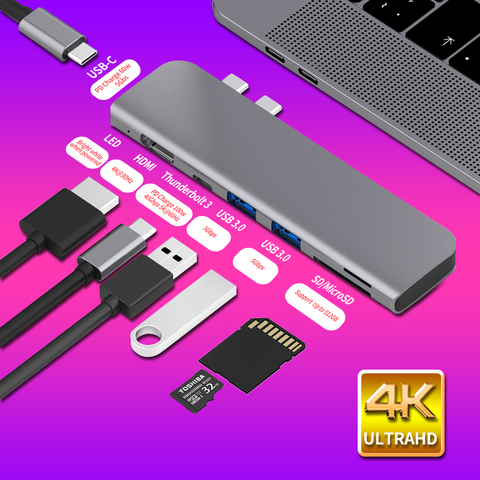 USB 3,1 tipo-C a HDMI Adaptador 4K Thunderbolt 3, USB-C con Hub 3,0 SD TF lector PD para MacBook Pro aire/2022-2022 ► Foto 1/6
