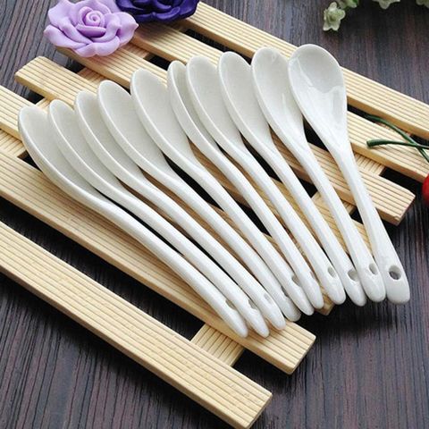 Cucharas de melamina de porcelana de cerámica grandes/pequeñas, utensilios de cocina para té y café, cucharas blancas para azúcar y postre ► Foto 1/6