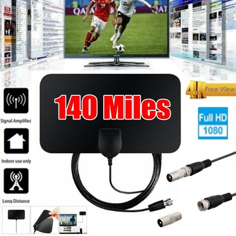 4K 25DB de alta ganancia HD TV caja DTV Antena De TV Digital 140 millas de activo de antena HD diseño plano Fox DVB-T2 antena de TV ► Foto 1/6