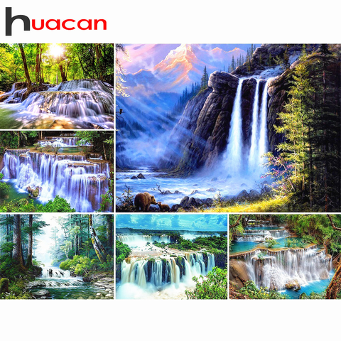 Huacan-pintura de diamante bordado en diamante paisajístico, cuadro de cascada de diamantes de imitación, mosaico de punto de cruz, decoración para el hogar 5D ► Foto 1/6