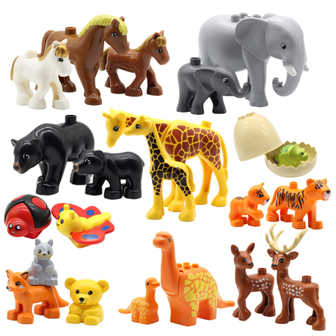 Bloques de construcción grande, animales para ensamblar accesorios, compatibles con Duplos zoo, conjuntos de dinosaurios, creatividad, DIY, juguetes para niños, regalo ► Foto 1/6