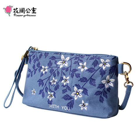 Bolso de lona con bordado de princesa de flores para mujer, bandolera pequeña de verano, bolso de mano para chica, bolso de hombro tipo bandolera ► Foto 1/6