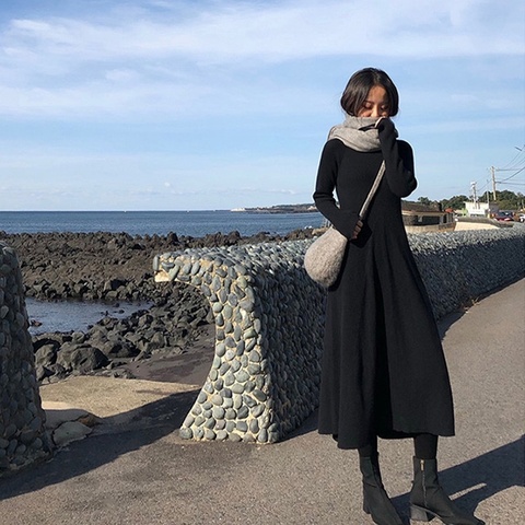 Vestido largo de punto Harajuku para mujer, moda de invierno ► Foto 1/6