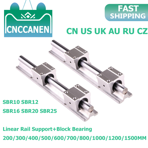 Carril lineal conjunto SBR10 SBR12 SBR16 SBR20 SBR25 300, 400, 500, 600, 800, 1000, 1200MM 2 uds guía lineal + 4 Uds cojinete de bloque para pieza CNC ► Foto 1/6