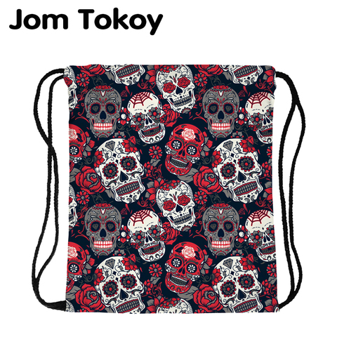 JomTokoy, nueva moda, estampado de cráneo, cordón ajustable, bolso de mujer, mochila con cordón ajustable de poliéster ► Foto 1/6