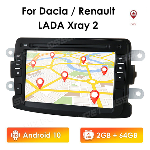 Radio con GPS para coche, reproductor multimedia con Android 10, 2 GB + 64 GB, 2Din, estéreo, WIFI, para Renault Dacia, Duster, Sandero, Lodgy, Dokker ► Foto 1/6