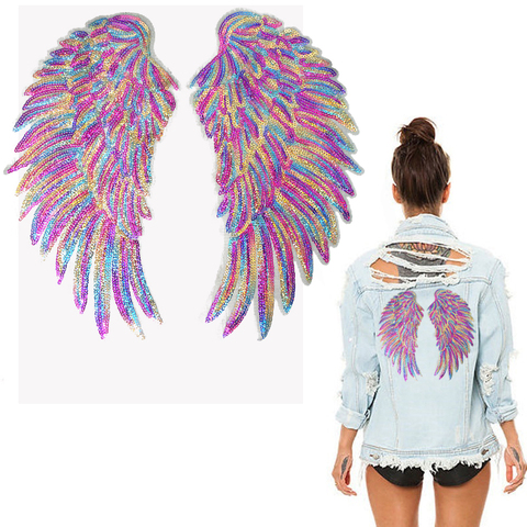 1 par de pluma de colores ala aplique de lentejuelas parche bordado de ensueño coser hierro en parches insignias para prendas de vestir DIY ► Foto 1/6