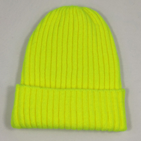 Beanie de calavera para hombre y mujer, gorros cálidos de punto liso, Color brillante, Amarillo Neón, neón, naranja, verde, Borgoña ► Foto 1/6