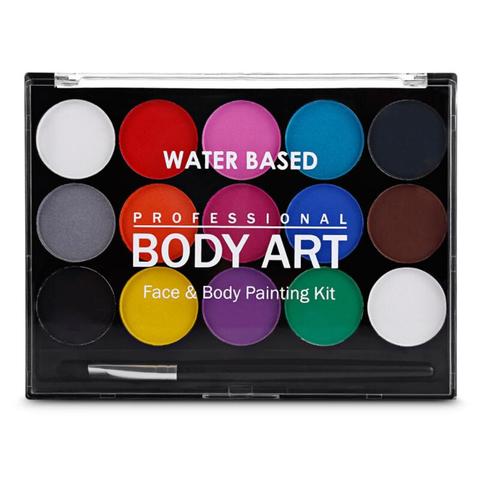 Pintura de maquillaje corporal para cara y Halloween, 15 colores, paleta de Pintura facial, pincel ► Foto 1/6